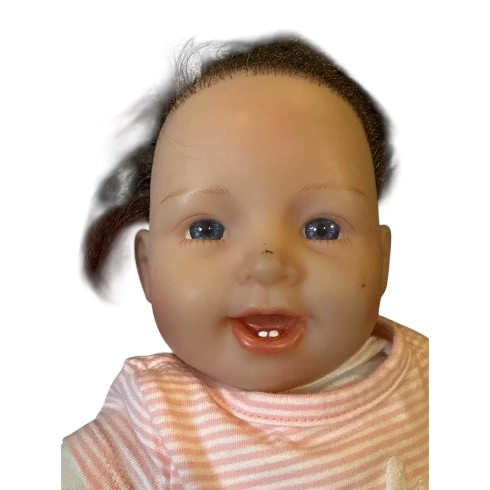 Maria Natali Blick NB Reborn Baby Doll Brown Straight Hair Blue Eyes 2 Teeth‎